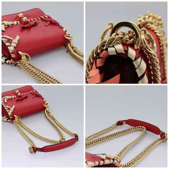 FENDI Mini Canai Chain Shoulder Bag Leather Red Auth bs22672V - Picture 16 of 16